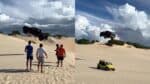 Vídeo mostra carro em movimento sobre buggy com pessoas em duna no Ceará