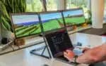 O novo conjunto com três telas da Aura Displays é mais leve e fácil de transportar do que aparenta