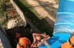 Corpo de Bombeiros resgata homem idoso acidentado em caixa d’água na região metropolitana de Natal; assista ao vídeo