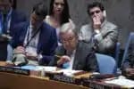 UN Secretary General Antonio Guterres looks on during a United Nations Security Council emergency meeting in New York on June 22, 2025, one day after US strikes on Iranian nuclear facilities. Guterres warned against yet "another cycle of destruction" and retaliation following the US strikes against Iran, which he said marked a "perilous turn" in the region. (Photo by Bryan R. SMITH / AFP)