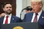 Washington (United States), 01/08/2025.- US Vice President JD Vance (L), looks on as US President Donald Trump (R), speaks during an executive order signing ceremony in the Roosevelt Room of the White House in Washington, DC, USA, 31 July 2025. The order will formally reestablish the Presidential Fitness Test, creating school-based programs that reward excellence in physical education. EFE/EPA/ERIC LEE / POOL