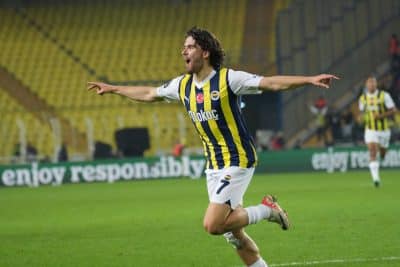 Ferdi Kadioglu of Fenerbahce celebrates after scoring the first goal of his team with teammates during the UEFA Europa Conference League match between Fenerbahce SK and FC Spartak Trnava at Ulker Stadium on December 14, 2023 in Istanbul, Turkey. Istanbul Turkey Copyright: xSeskimPhotox FBahce-STrnava-141223 278